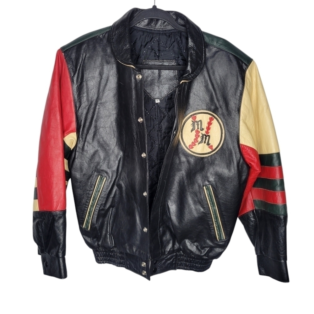 Vintage Jeff Hamilton Disney Mickey Mouse World Champs Leather Bomber Jacket - Picture 4 of 8